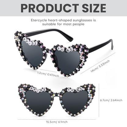 Etercycle Heart Sunglasses, Bride to Be Gifts Bachelorette Party Bride Sunglasses, Cute Glasses for Women Bachelorette Party (Black Diamond) - color: Black Diamond