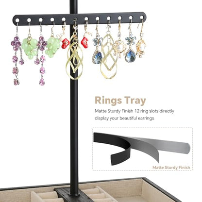 Meangood Jewelry Organizer Stand, 3-Tier Necklace Holder Jewelry Tree with Wooden Storage Drawer Box for Necklace Bracelet Earring Ring,Black - color: Dark Black