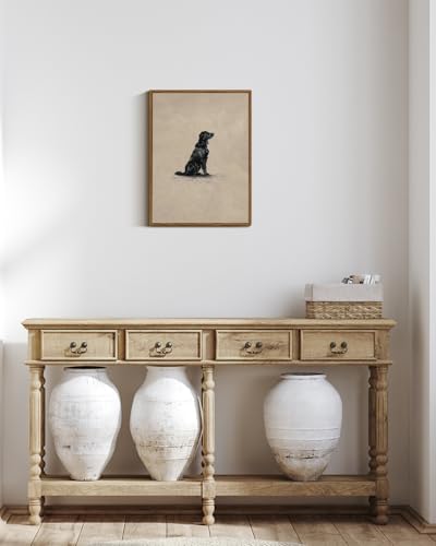 VIYYIEA Vintage Framed Black Dog Wall Art, Bedroom Living Room Minimalist Animal Art Decor, Antique Dog Canvas Print Paintings, Home Farmhouse Retro Still Life Decor, 12x16 Inch - color: Black Labrador Dog, size: 16"L x 12"W