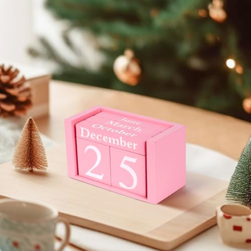 Notakia Pink Decor Wooden Desk Blocks Calendar Perpetual Block Cute Office Pink Desk Accessories Preppy Room Decor for Women - color: Pink Small