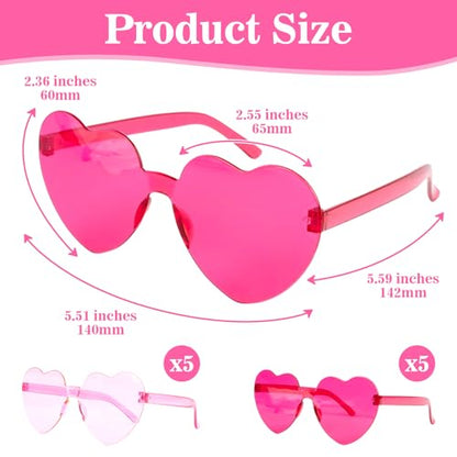 RAINFLOW 10PCS Heart Shaped Sunglasses Bulk Party Glasses - 2 Styles of Pink Heart Glasses for Adults Party Gift Favors