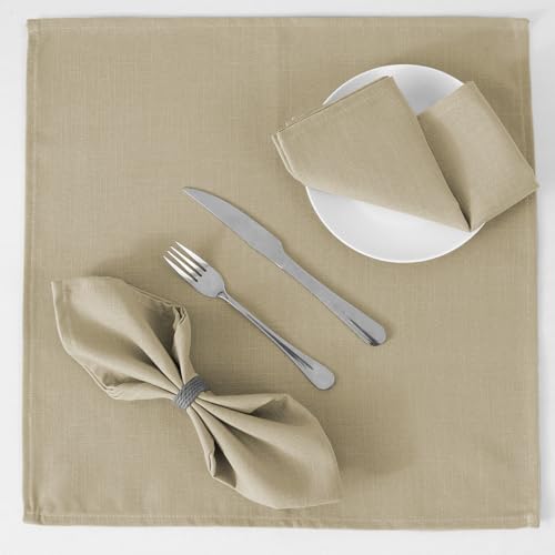 H.VERSAILTEX Cloth Napkins Set of 12 (18" X 18") Linen Textured Dinner Napkins Waterproof Extra Soft Thick Durable Reusable Napkins with Hemmed Edges for Dinners, Weddings and Everyday Use, Taupe - color: Taupe, size: 18" x 18" (Square)