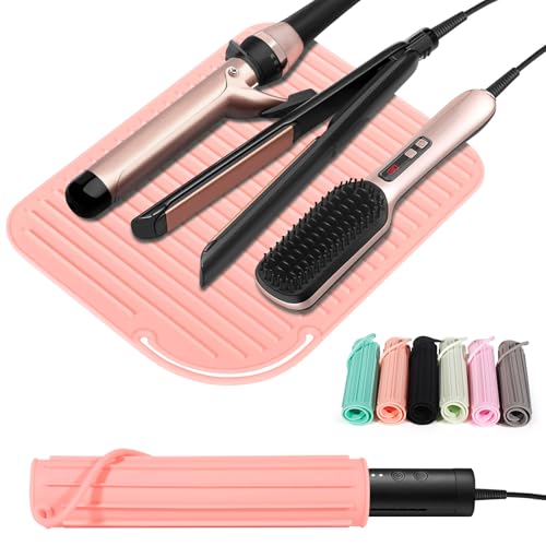 Heat Resistant Mat Large Silicone Hot Hair Tools Holder for Curling Irons Flat Iron Hair Straightener Mat Portable Vanity Pad - color: Coupled Pink, size: 1 PACK