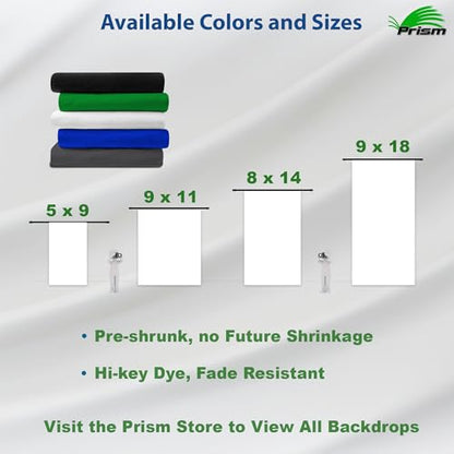 Prism 100% Cotton Extra Thick Professional Photography Backdrop 9x18 ft Black, Brushed for Low Light Reflectance and Bleed Through, Sustainable Organic Cotton Muslin with No Microplastic Shedding - color: Black 9x18ft
