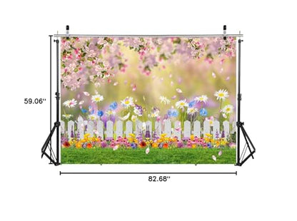 7x5ft Spring Backdrop Pink Flower Garden Photography Backdrop Easter Decor Banner Kids Children Birthday Banner X-211 - size: 7x5ft