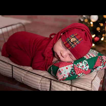 Christmas Newborn Baby Photo Shoot Props Outfits Crochet Clothes Santa Claus Red Hat Pants Photography Props - color: Dark Red