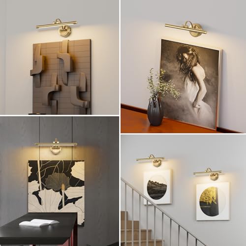 Picture Light for Wall,Battery Operated Art Lights for Painting,3 Color Selections and Brightness, Adjustable Wireless Portrait Lights with Remote for Artwork,Bookcase,Photo Frames(Brass, 15.7inch) - color: Brass, size: 15.7inch