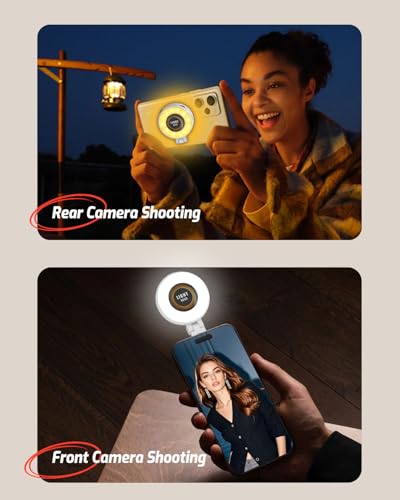 Magnetic Portable Selfie Light for iPhone - Phone Ring Light Rechargeable for Camera Picture Make up Photos Video Conferences LED Selfie Ring Fill Light TikTok/Zoom Calls/Video Conference - color: black-white