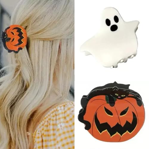 2 Pack Halloween Claw Clips, Pumpkin and Ghost Hair Claw Clips for Costume Cosplay Hair Barrettes Clamps, Cute Hair Accessories for Women (Halloween A) - color: L