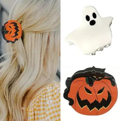 2 Pack Halloween Claw Clips, Pumpkin and Ghost Hair Claw Clips for Costume Cosplay Hair Barrettes Clamps, Cute Hair Accessories for Women (Halloween A) - color: L