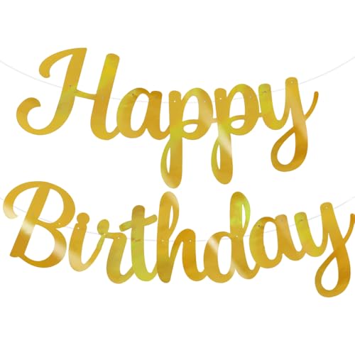 BEISHIDA Happy Birthday Banner - NO DIY,Double-Sided Gold 10Feet Pre-Strung-Glitter Birthday Sign Garland Backdrop Decorations for Women men Party - color: Double-Sided Gold