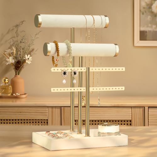 bussdis 3 Tier Bracelet Holder Display - Detachable T Bar Beige Velvet Bracelet Holder, Jewelry Holder Organizer for Bracelet, Necklace, Earrings, Rings - color: Beige, size: Standard