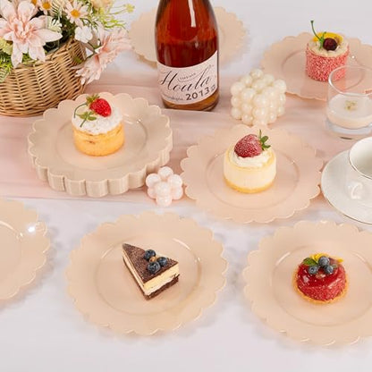 SUT 72-Count Pink Plastic Plates Disposable 7.5 Inch - Scalloped Edge Dessert Plates for Valentine’s Day, Parties, Birthdays, Weddings | Lightweight & Durable Disposable Dinnerware (72 Pack) - color: Pink, size: 7.5 Inch