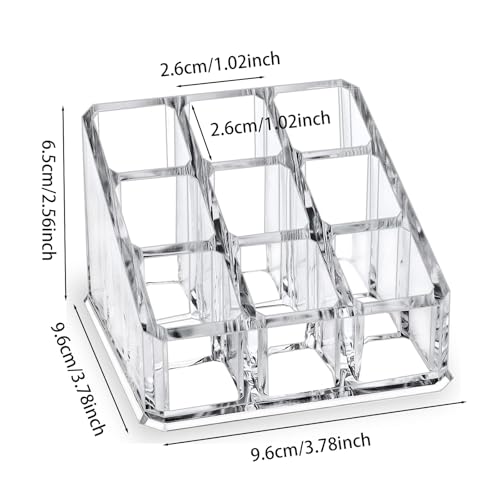 Clear Acrylic Lipstick Lip Gloss Organizer 9 Slots Small Comestic Display Holder for Nail Polish Essential Oil - size: 9 Spaces