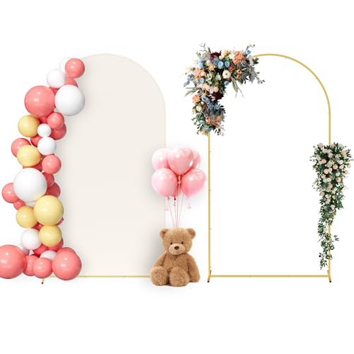 Neatsure Arch Backdrop Stand and Cover Set, 7.2FT Metal Photo Balloon Arch Backdrop Stand for Wedding Birthday Party Baby Shower Ceremony Graduation Decoration, Beige - color: Beige, size: 7.2FT