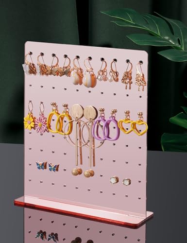 NiHome Acrylic Earring Stand 3PCS, Exquisite Double-Sided Acrylic Earring Organizer with 90 Holes Each - Lightweight and Sturdy Material, Unique Design with Larger Holes for Special Sizes - color: Rose Gold-Square Base