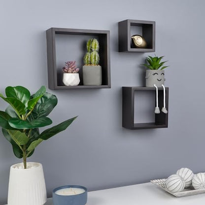 MELANNCO Floating Wall Square Cube Shelves for Bedroom, Living Room, Bathroom, Kitchen - Wood Espresso (Pack of 12) - color: Espresso, size: Set of 12