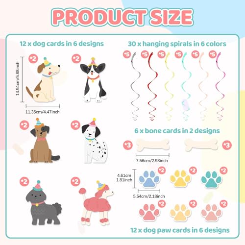 30pcs Vintage Dog Hanging Swirls Puppy Themed Hanging Swirls Decorations Retro Puppy Dog Paw Bone Ceiling Streamers Decorations for Kids Baby Puppies Pet Dogs Birthday Party Baby Shower Favor Supplies