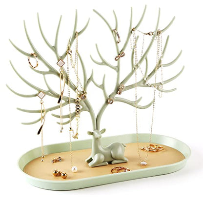 MORE&LESS Antlers Jewelry Display Stand,Tree Tower Rack Hanging Organizer for Ring Earrings Necklace Bracelet - color: A Matcha Green