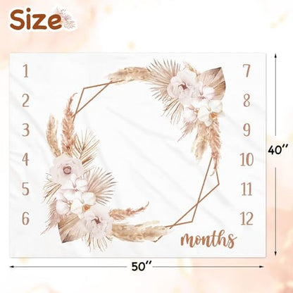 Boho Baby Milestone Monthly Blanket Season Floral Neutral Baby Nursery Growth Gender Reveal Present Photo Props Little Boy Girl Bohemian Blanket Expecting Mom Gift Idea
