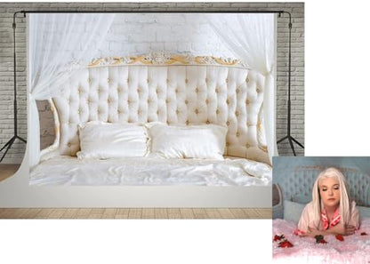 Kate 10x6.5ft Interior Boudoir Photography Backdrops Elegant Bedroom Headboard Photo Studio Background with Pillows Decoration Baby Shower Newborn Backdrop Shooting Props Soft Fabric - size: 10x6.5ft