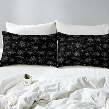 Feelyou Happy Halloween Bed Sheets Set Twin Size Black Gray Cobweb Deep Pocket Fitted Sheet Spider Bedding Sets Soft Bed Set 3Pcs with 1 Pillow Cases - color: Black and Gray, size: Twin