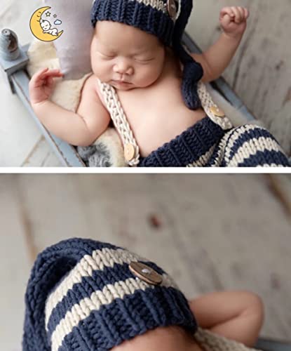 Fashion Cute Newborn Boy Girls Baby Costume Outfits Photography Props Hat Pants - color: Dark Navy