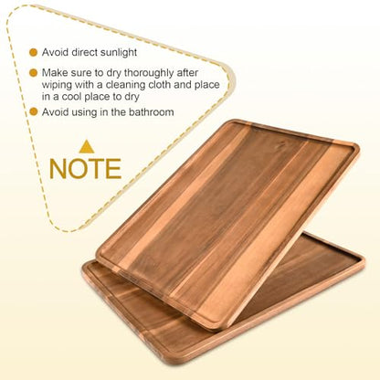 2 Pcs Acacia Wood Serving Tray, Rectangular Wooden Serving Platters Charcuterie Board, Large Wood Kitchen Display Tray for Food, Cookie, Dessert, Fruit, Snack, Vegetable, 16.6" x 12.6" x 0.6" - size: 16.6*12.6 inch