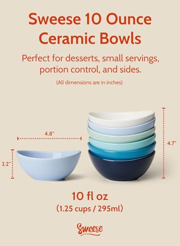 Sweese 10 oz Small Porcelain Bowls - Set of 6 - Ceramic Serving Bowls versatile for Cereal, Fruit, Dessert, Ice Cream, Snack & Yogurt - Shaded of Blue Colored - color: Shades of Blue, style: Small (10 oz)