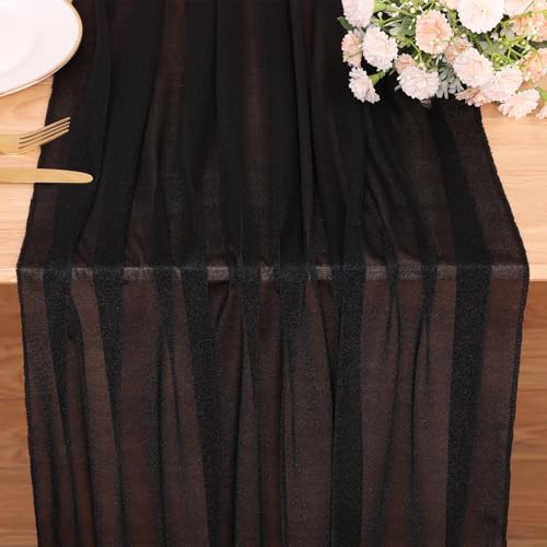 10FT Black Chiffon Table Runner 30x120 Inches Boho Rustic Sheer Halloween Table Runner for Wedding Birthday Party Decor Bridal Shower Decorations - color: Black, size: 10FT × 1pc