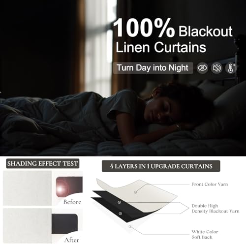 Luxury Linen Extra Long Drapes 132 Inch Blackout Curtains for Bedroom 2 Panel Drop Cloth Cotton Textured Rustic Farmhouse Thermal Darkening Curtain Privacy Room Divider High Ceiling Curtain 11ft Cream - color: Natural, size: 52"W x 132"L (Pack of 2)