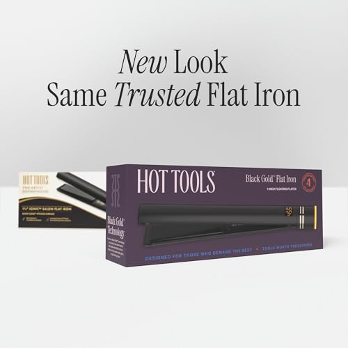 HOT TOOLS Pro Artist Black Gold Ionic 1 Inch Flat Iron - Use as Straightener for Sleek Straight Hair or Use Rounded Edges for Shiny Curls and Waves, Stylist-Preferred Styles - size: 1 Inch (Pack of 1)