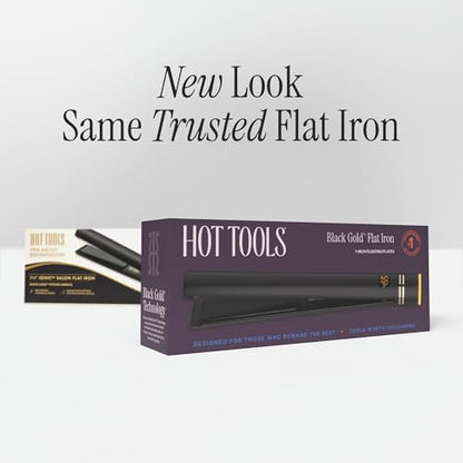 HOT TOOLS Pro Artist Black Gold Ionic 1 Inch Flat Iron - Use as Straightener for Sleek Straight Hair or Use Rounded Edges for Shiny Curls and Waves, Stylist-Preferred Styles - size: 1 Inch (Pack of 1)