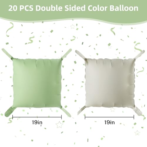 HILAVO Sage Green Square Foil Balloon Wall, 20 PCS Double Sided Mint and Beige Square Balloon Wall Backdrop for Gender Neutral Baby Shower Wedding Jungle Safari Woodland Birthday Party Decoration - color: Cream Mint