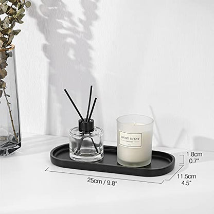 Luxspire Bathroom Vanity Tray, Oval Soap Dispenser Tray, 10" Kitchen Counter Trays, Handmade Resin Bathroom Tray for Counter, Toilet Tank Tray, Trinket Tray for Perfume Jewelry, Small, Matte Black - color: Matte Black, style: Small