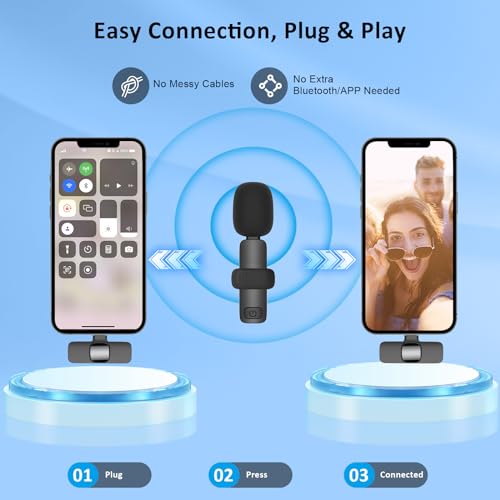 MAYBESTA Wireless Lavalier Lapel Microphone for iPhone Android - Bluetooth Mini Phone Microphones for Video Recording - 2 Clip on Mics with USB C Interface for Tiktok YouTube Vlog(Dark Black) - color: Dark Black
