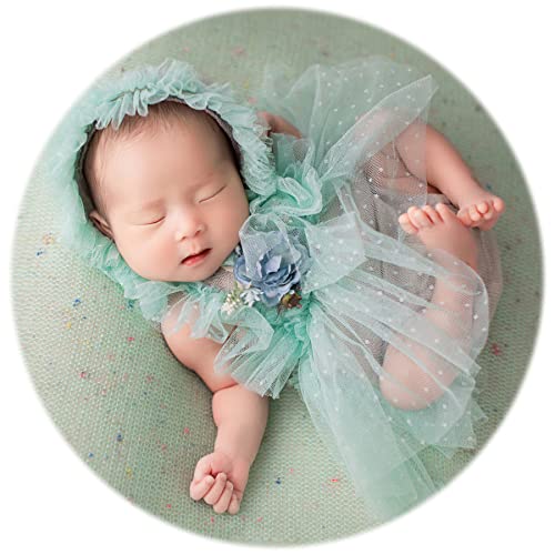 Zeroest Newborn Photography Prop Outfits Girl Lace Outfit Set Baby Girl Photo Shoot Infant Princess Photos - color: Light Green