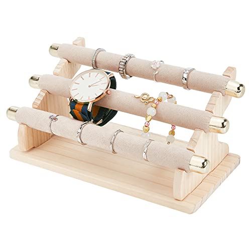 NBEADS 3-Tier Ring Display Stands, Fashion Style Detachable Finger Velvet Ring Display Stands with Golden End Jewelry Holder for Wedding Jewelry Storage Organizer - color: 3-Tier Wooden L.w.thi: 7.87x4.13x3.54"