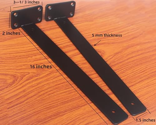 4 Pack - 16 inch Black Hidden L Shelf Bracket (1/5 Inch Thicked) Iron Floating Shelf Brackets Rustic Industrial Metal Brackets for Shelf Support - size: 16 Inch, style: Black 4 Pack