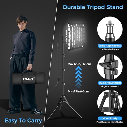 EMART Softbox Photography Lighting Kit, 16"x16" Pull Soft Box with Honeycomb Grid, 50W 3000K-6000K LED Bulb with Remote/APP Control, Softbox Lighting Kit for Video Recording,Streaming,Portrait (1PACK) - size: 16"x16"-1 Pack