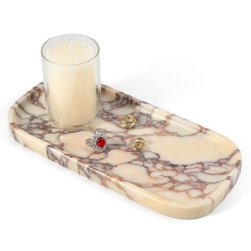 Koville Luxury Calacatta Viola Marble Tray, 10"x5" Marble Vanity Tray for Bathroom Countertop Kitchen Sink, Rectangular Stone Tray for Perfume Fragrance Jewelry, Decorative Catchall Tray Organizer - color: 10"x4.72"-calacatta Viola