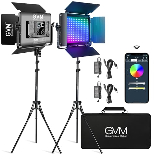 GVM RGB LED Video Light with Lighting Kits, 680RS 50W Led Panel Light with Bluetooth Control, 2 Packs Photography Lighting for YouTube Studio, Video Shooting, Gaming, Streaming, Conference - size: 2 Packs with Lighting Kits