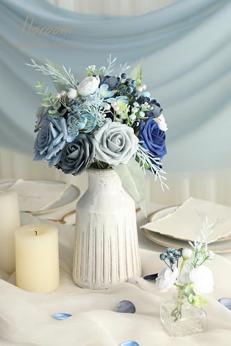 Floroom Artificial Greenery Stems Box Set, 59pcs with 7 Kinds of Faux Greenery Flowers Picks for DIY Bridal Bouquets Wedding Floral Arrangement Table Centerpieces, Blue & White - color: Blue & White