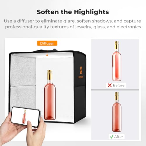 K&F CONCEPT Photo Studio Light Box - 16"x16" Shooting Tent, Light Box Photography with 120 LED Lights & 6 PVC Backdrops for Jewelry, Watch, Cosmetics & Small Product Photography