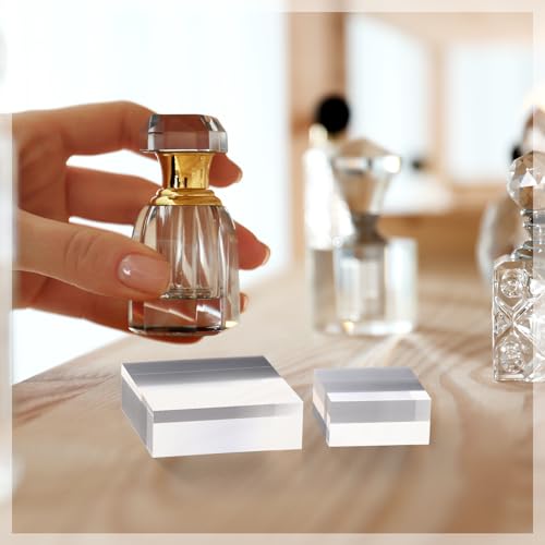 Vicenpal 8 Pcs Acrylic Square Display Block Clear Polished Cube Jewelry Stand Solid Acrylic Pedestal Stand Crystal Ring Showcase Holder Display Base for Riser(3 x 3 x 1 Inch, 2 x 2 x 1 Inch) - size: 3 x 3 x 1 Inch, 2 x 2 x 1 Inch