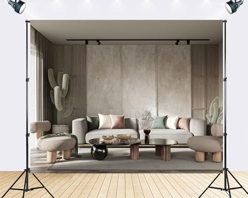 Trykid 5x5ft Modern Living Room Photography Backdrop Neutral Beige and Wood Tones Interior HD Photo Background for Product Video YouTube Party Decoration Photo Booth Prop Fabric - size: 5x5ft