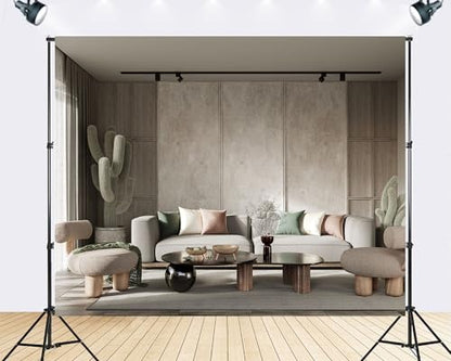 Trykid 7x5ft Modern Living Room Photography Backdrop Neutral Beige and Wood Tones Interior HD Photo Background for Product Video YouTube Party Decoration Photo Booth Prop Fabric - size: 7x5ft