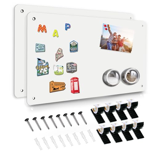 White 2Pack Magnetic Board,17.5" x 11.4" Magnet Bulletin Board to Display Magnetic Notes, Poetry, Photos, Suitable for Wall, Refrigerator, Cabinet etc, Come with 4 Pcs Dual Lock Tape and Screws - color: White, size: 2 Pack (17.5" x 11.4")