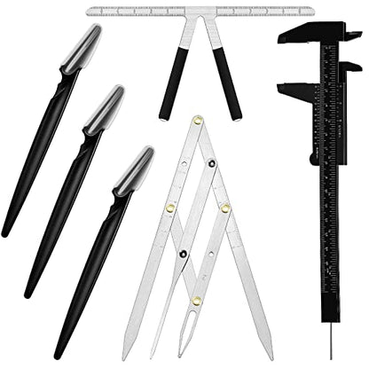 Weewooday 6 Pieces Tattoo Eyebrows Rulers 3 Point Positioning Ruler Mini Caliper Double Scale Vernier Calipers Eyebrow Caliper Microblading Ruler Measuring Tool with Eyebrow Shaver(Black) - color: black, silver