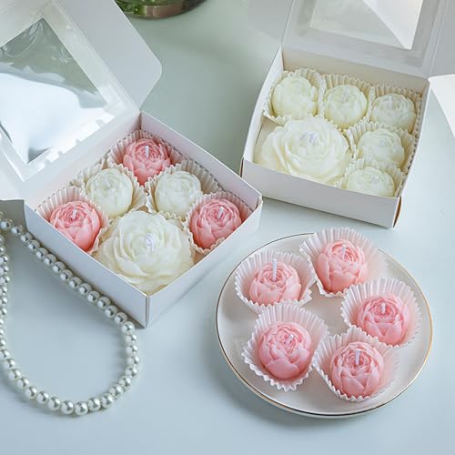 Peony-Shaped Scented Candles (6-Pack),Stylish Delicate Floral Fragrance Soy Wax Aroma Aesthetic Decorative Candle for Home,Wedding,Gifts,Photo Props